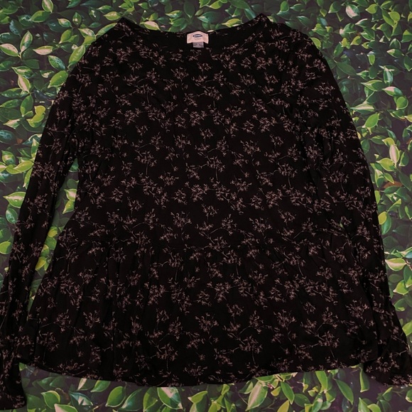 Old Navy- Black Floral Long Sleeve Peplum Top - L - Picture 2 of 6